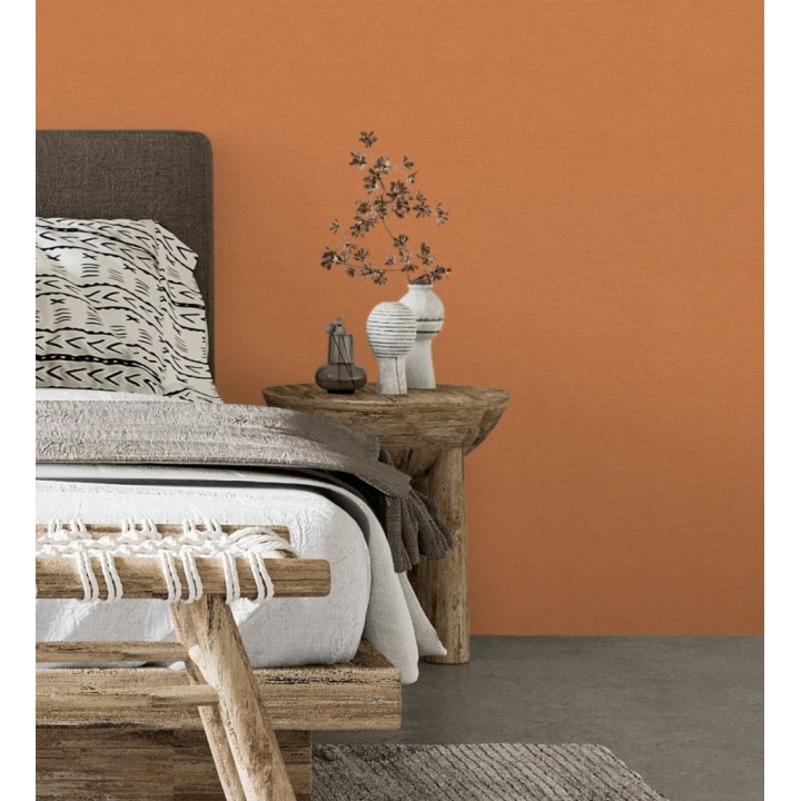 Papel pintado liso con textura lienzo pintado color naranja - Brighton Amber 685353
