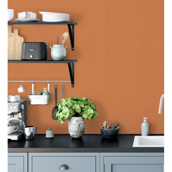 Papel pintado liso con textura lienzo pintado color naranja - Brighton Amber 685353