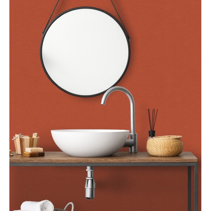 Papel pintado liso con textura lienzo pintado color rojo terracota - Brighton Amber 685354