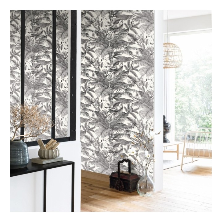 Papel pintado tropical palmeras y flamencos - Palmer Botanic 126857