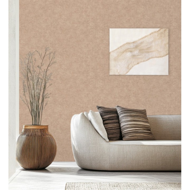 Papel pintado liso tono arcilla efecto textil hilos de lino y algodón - Raffton Clay 685358