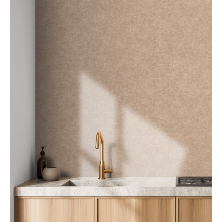 Papel pintado liso tono arcilla efecto textil hilos de lino y algodón - Raffton Clay 685358