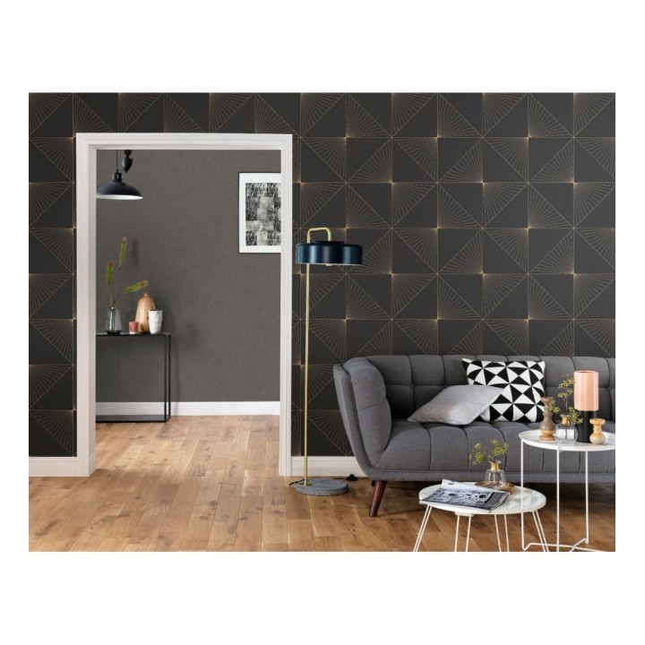 Papel pintado rombos art decó negro y dorado - Timeless 126859