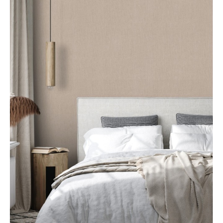 Papel pintado liso de microfibras textiles naturales adobe rosado - Melbourne Linen 685359