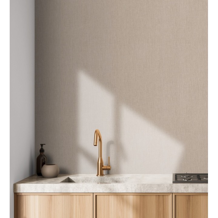 Papel pintado liso de microfibras textiles naturales adobe rosado - Melbourne Linen 685359