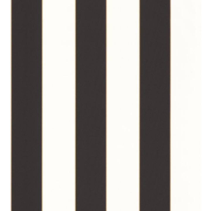 Papel pintado rayas negras bordeadas en oro fondo blanco roto - Rover Stripes 126861