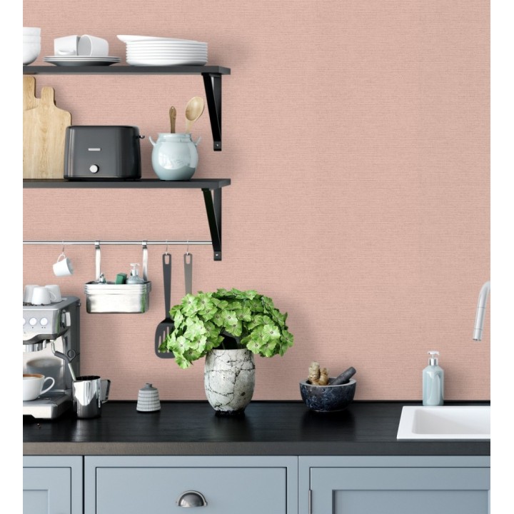 Papel pintado liso con textura lienzo pintado color salmón - Brighton Amethyst 685361