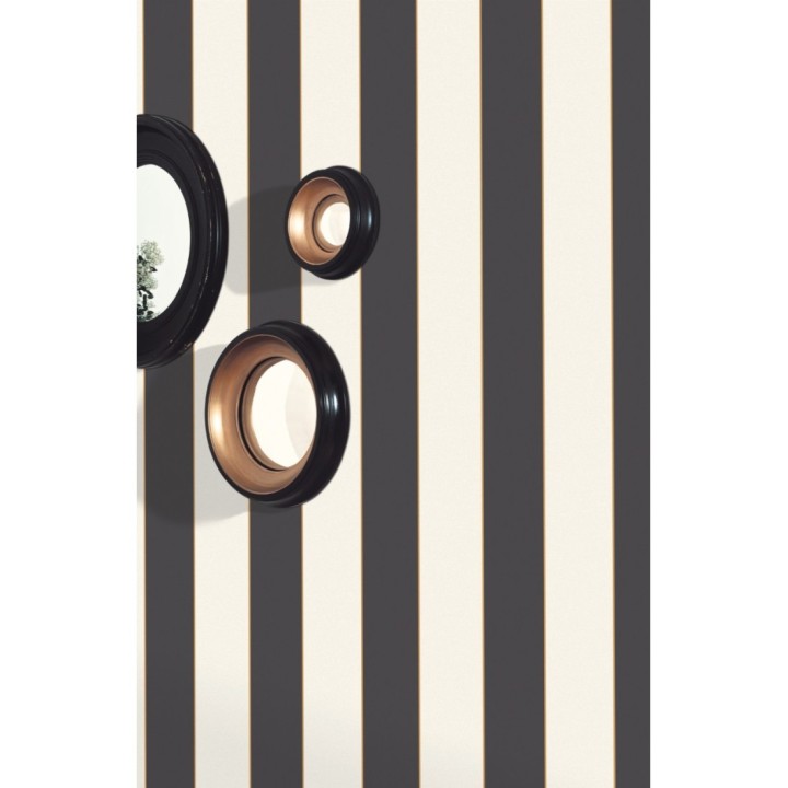 Papel pintado rayas negras bordeadas en oro fondo blanco roto - Rover Stripes 126861