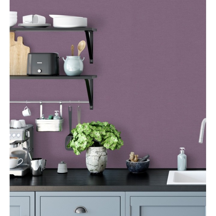 Papel pintado liso con textura lienzo pintado color amatista - Brighton Amethyst 685362