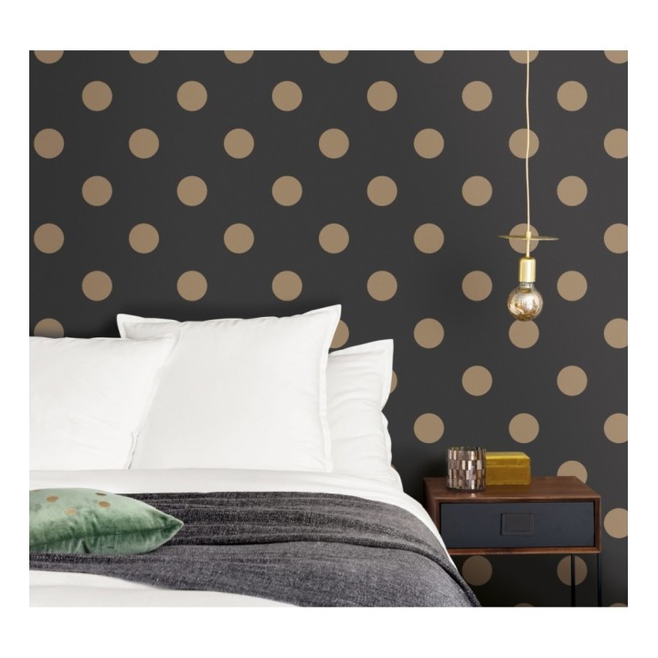 Papel pintado lunares grandes negro y dorado - Rover Dots 126876
