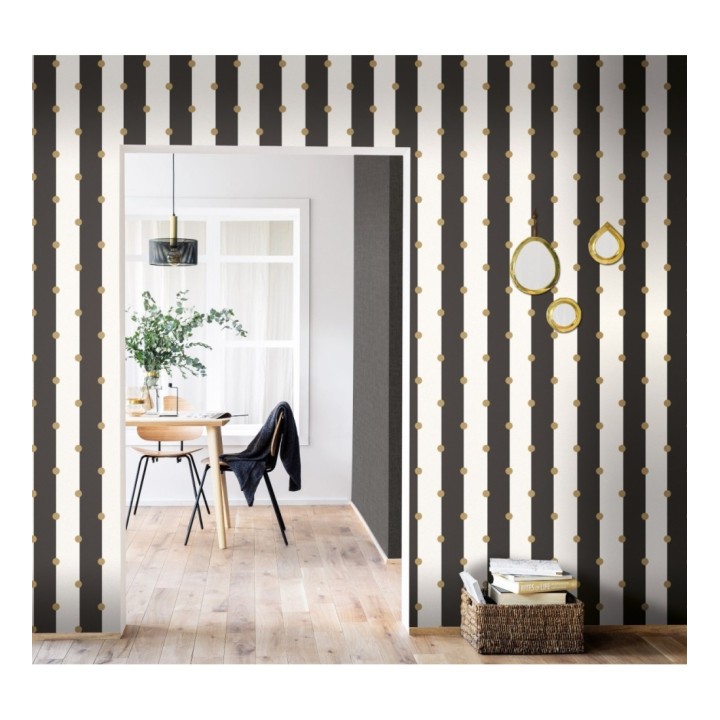 Papel pintado rayas blancas y negras con lunares - Dot Stripes 126877