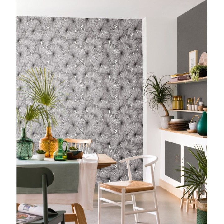 Papel pintado hojas grandes negro y blanco - Kapalua 126879