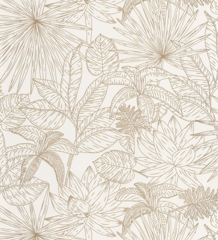 Papel pintado hojas dibujadas beige - Sri Lanka 127021