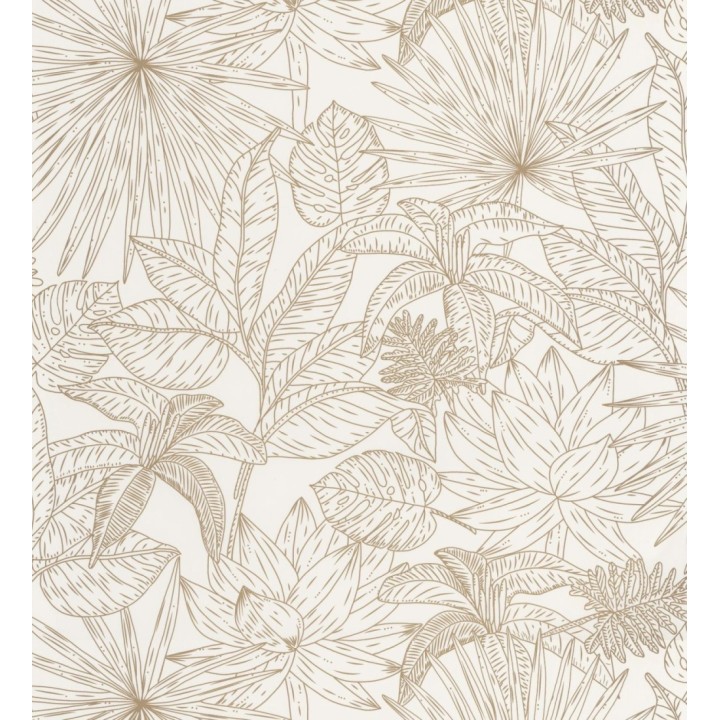 Papel pintado hojas dibujadas beige - Sri Lanka 127021