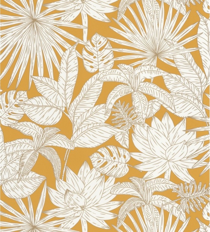Papel pintado hojas dibujadas ocre - Sri Lanka 127022