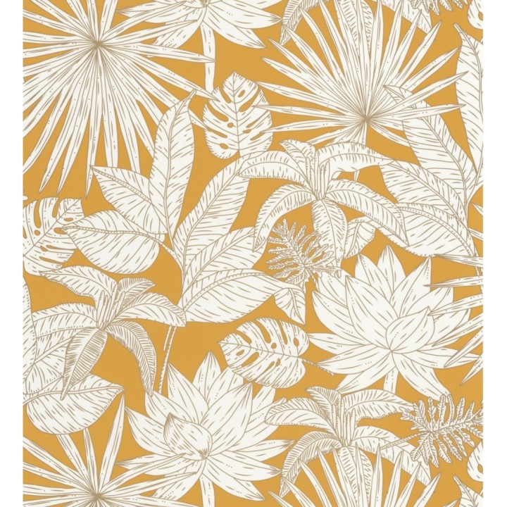 Papel pintado hojas dibujadas ocre - Sri Lanka 127022