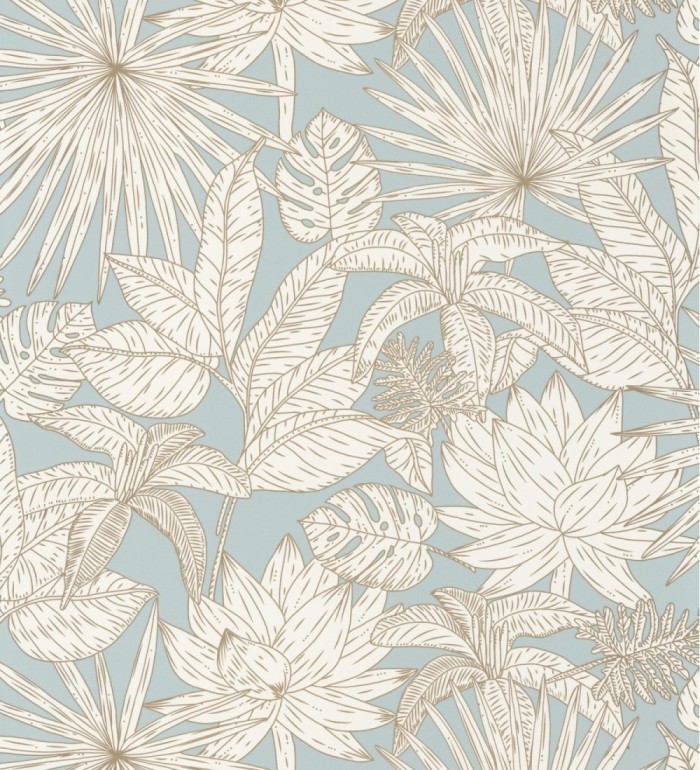 Papel pintado hojas dibujadas celeste - Sri Lanka 127023