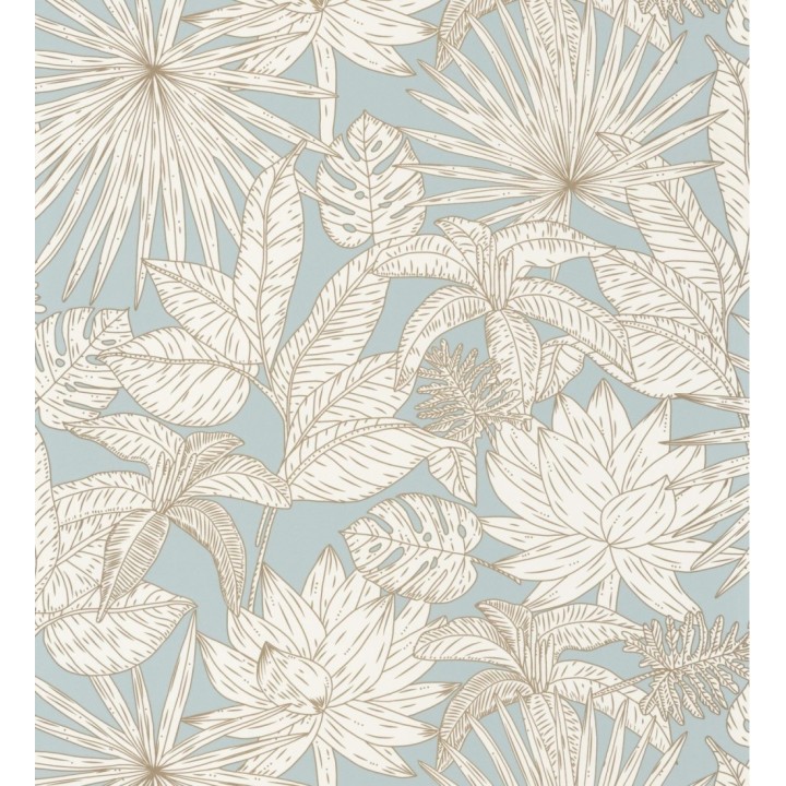 Papel pintado hojas dibujadas celeste - Sri Lanka 127023