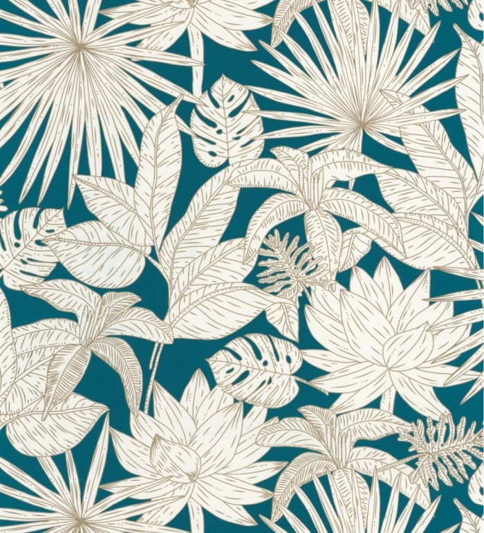 Papel pintado hojas dibujadas azul - Sri Lanka 127024