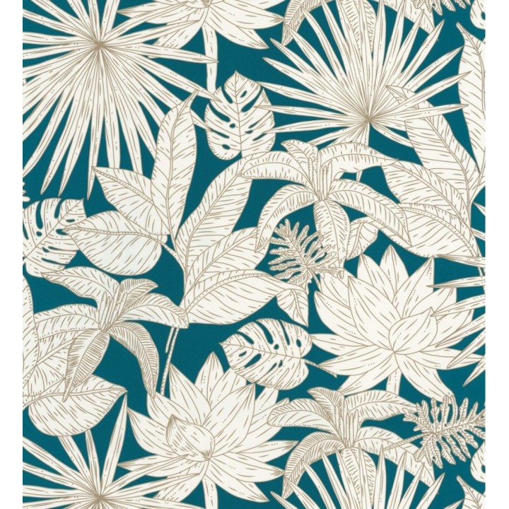 Papel pintado hojas dibujadas azul - Sri Lanka 127024