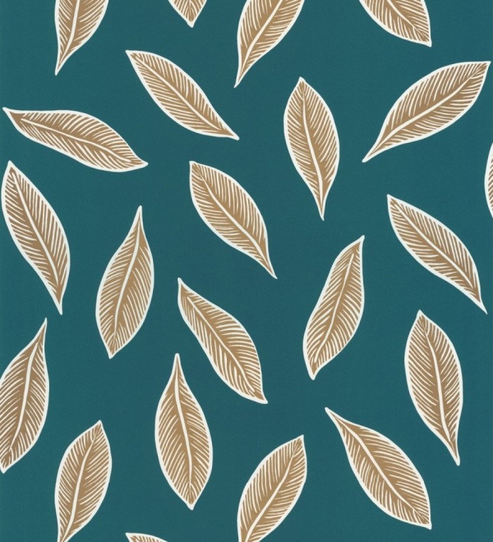 Papel pintado hojas decorativas azul - Glasgow Fall 127029