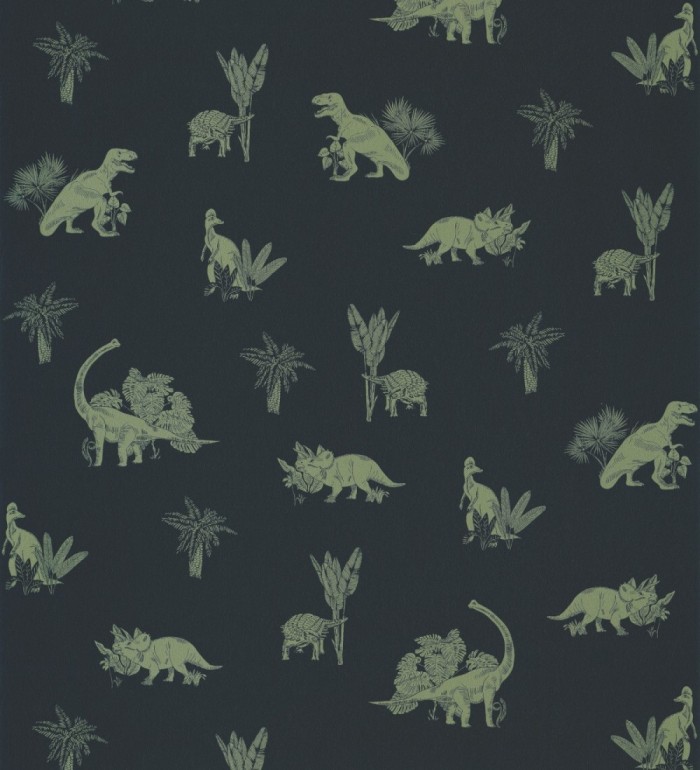 Papel pintado dinosaurios negro y verde - Dinosaurs Jungle 127047