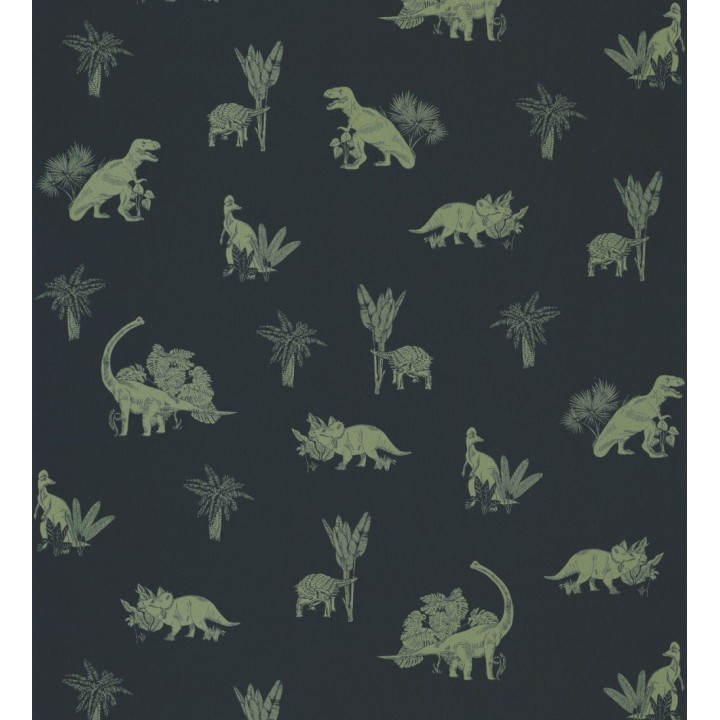 Papel pintado dinosaurios negro y verde - Dinosaurs Jungle 127047