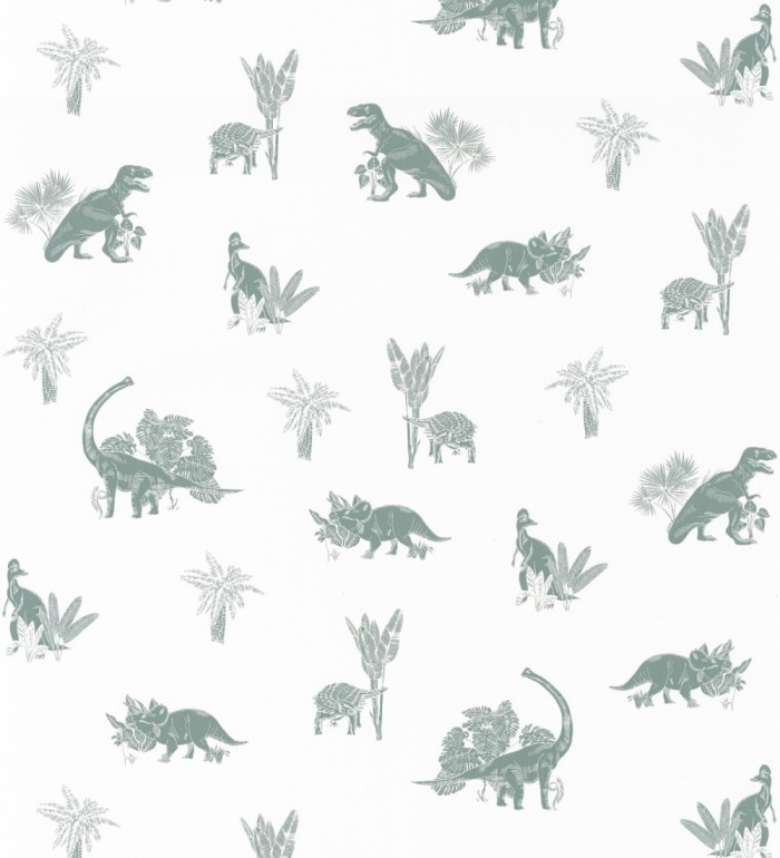 Papel pintado dinosaurios azul y blanco - Dinosaurs Jungle 127048