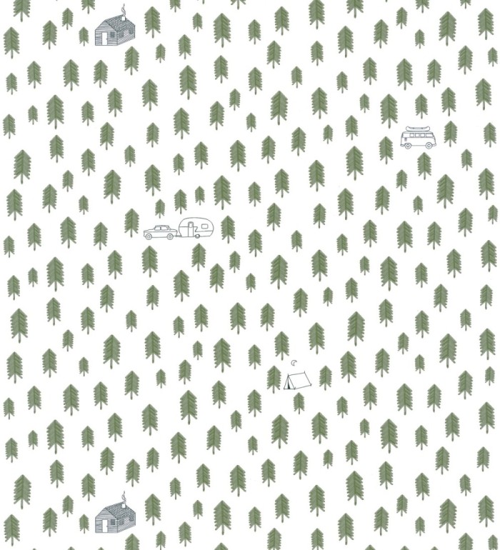 Papel pintado camping con caravanas, tiendas y árboles - Scandi Camping 127061