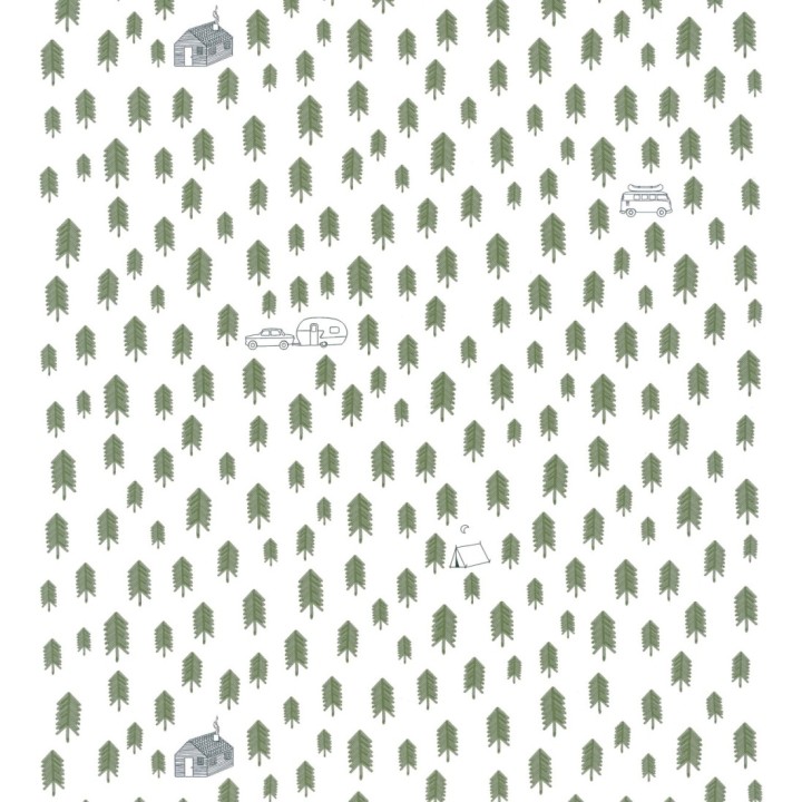 Papel pintado camping con caravanas, tiendas y árboles - Scandi Camping 127061