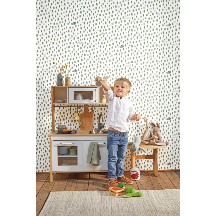 Papel pintado camping con caravanas, tiendas y árboles - Scandi Camping 127061