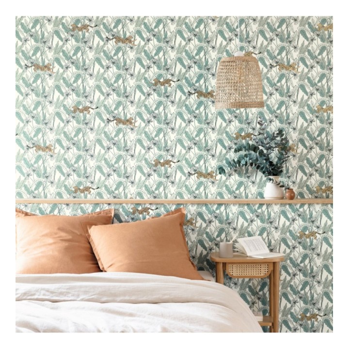 Papel pintado leopardos y hojas - Wild Garden 127084