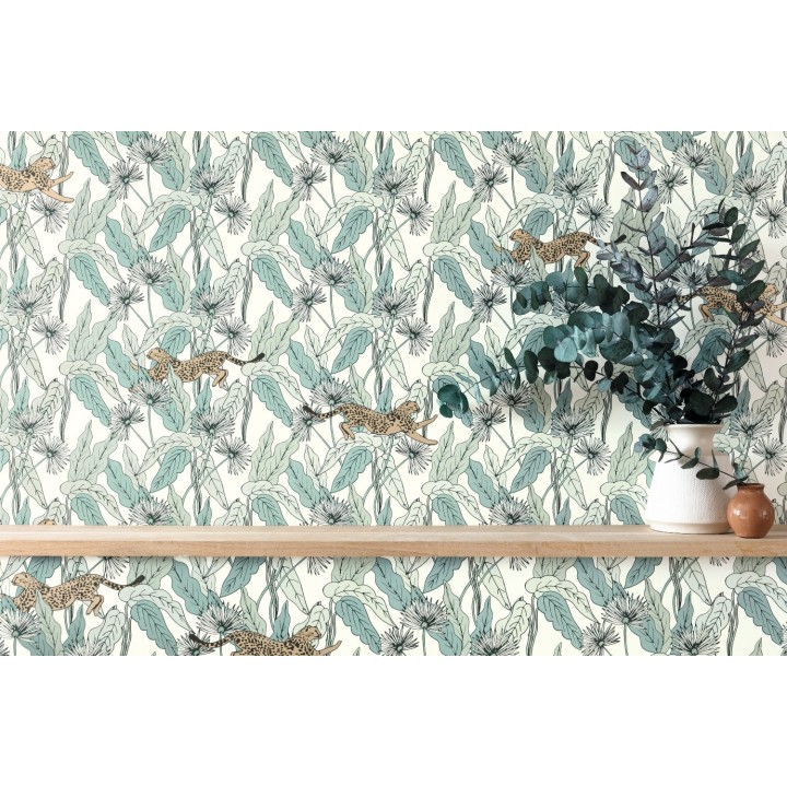 Papel pintado leopardos y hojas - Wild Garden 127084