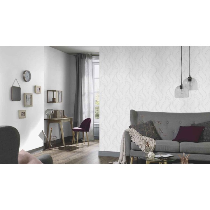 Papel pintado geométrico de ondas blanco - Spinel 127114