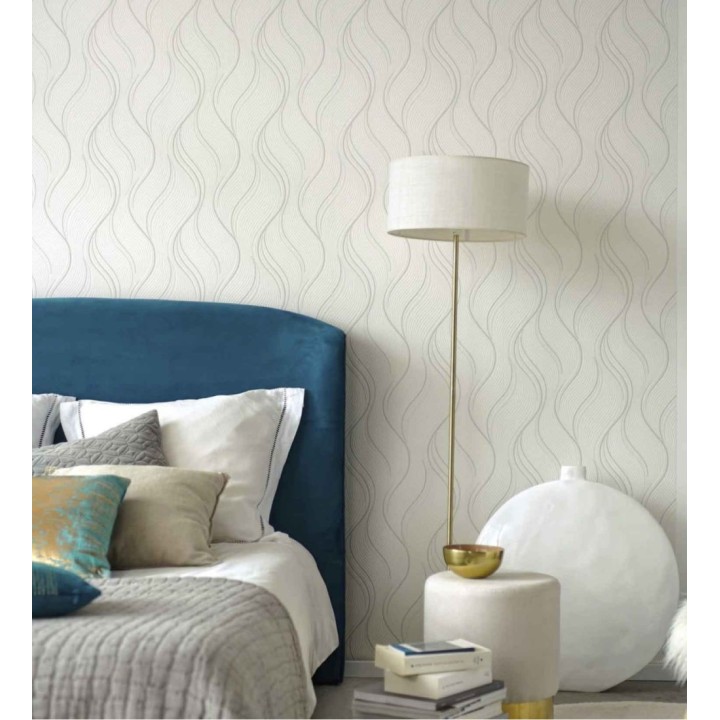 Papel pintado geométrico de ondas blanco - Spinel 127114