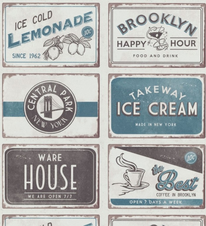 Papel pintado con rótulos de bar americano estilo pop art - Brooklyn Bar 127125