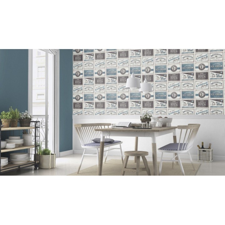 Papel pintado con rótulos de bar americano estilo pop art - Brooklyn Bar 127125