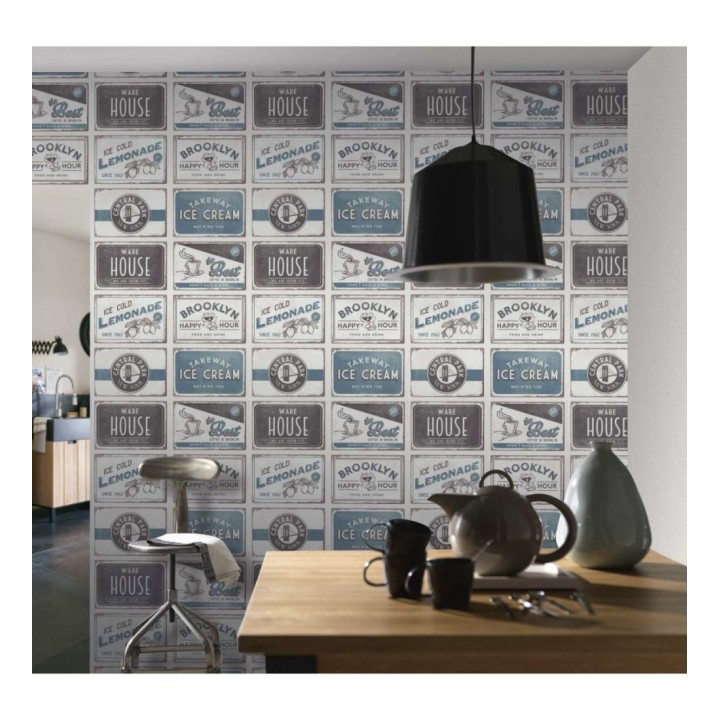 Papel pintado con rótulos de bar americano estilo pop art - Brooklyn Bar 127125