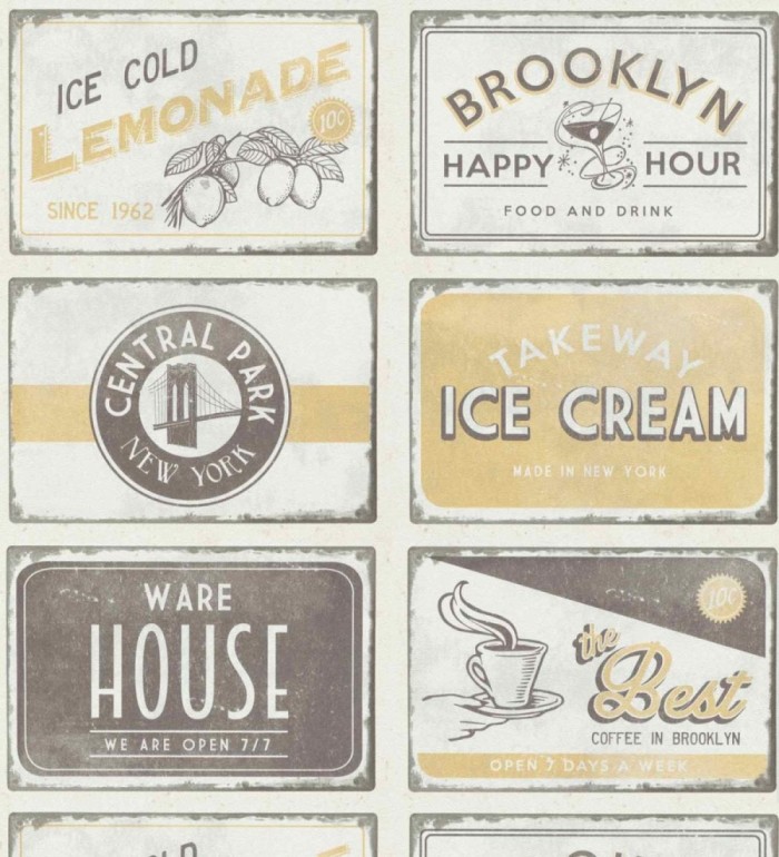Papel pintado con rótulos de bar americano estilo pop art - Brooklyn Bar 127126