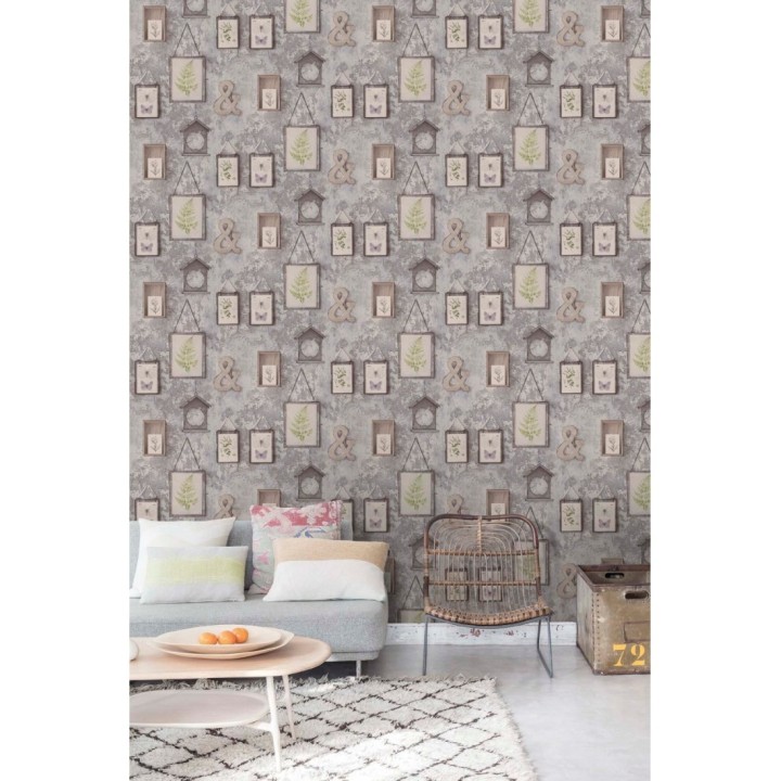 Papel pintado cuadros colgados en pared estilo vintage - Vintage House 127157