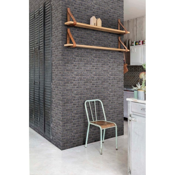 Papel pintado muro de ladrillo gris oscuro - Carter Street 127161