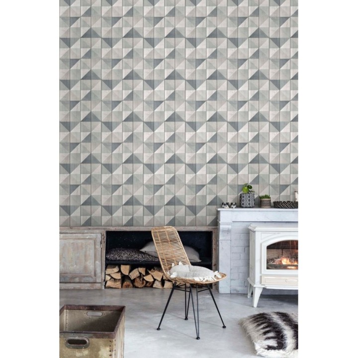 Papel pintado efecto madera con dibujo de rombos - Metric Woods 127168