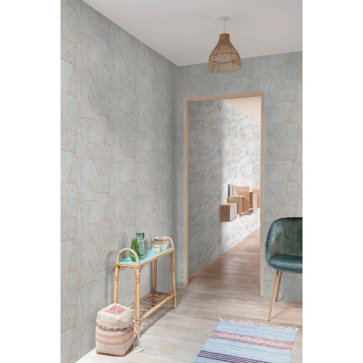 Papel pintado de triángulos con líneas metálicas - Kalios 127182