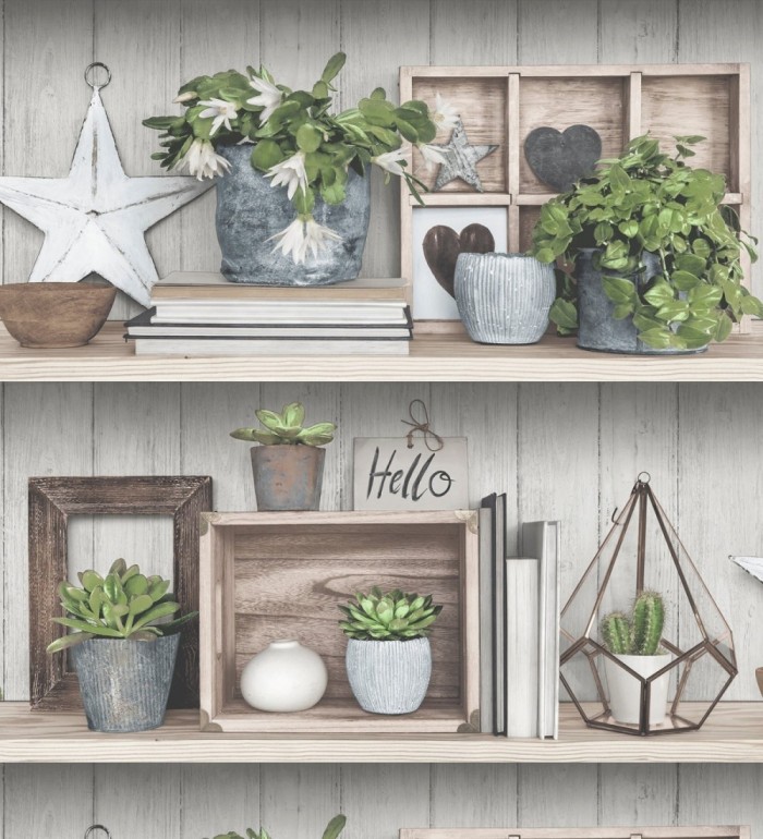 Papel pintado estantería con plantas y objetos decorativos - Emily Shelf 127183