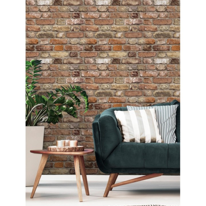 Papel pintado muro de ladrillos desgastados en colores terracota - Clark Street 127189