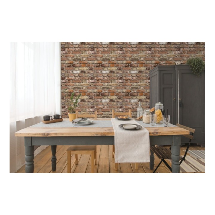 Papel pintado muro de ladrillos desgastados en colores terracota - Clark Street 127189