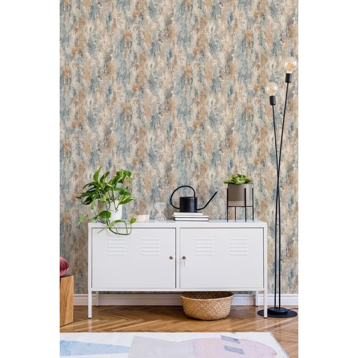 Papel pintado hormigón turquesa y color tierra - Irving Hall 127192