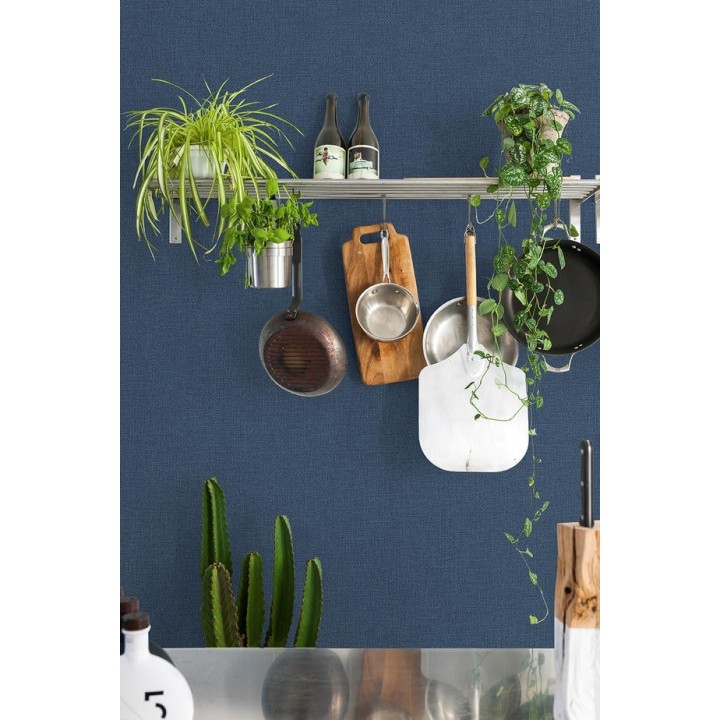 Papel pintado liso texturizado azul - Wells Texture 127201