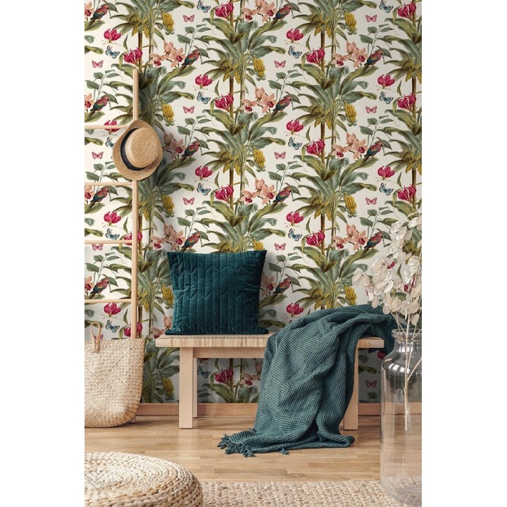 Papel pintado tropical vegetación y mariposas - Tropical Summer 127203