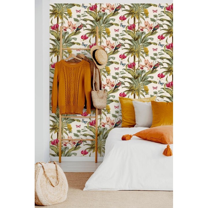 Papel pintado tropical vegetación y mariposas - Tropical Summer 127204